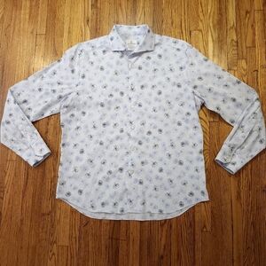 Emanuel Berg Mens Modern Fit Button Down Shirt Size L / XL 17" White Floral